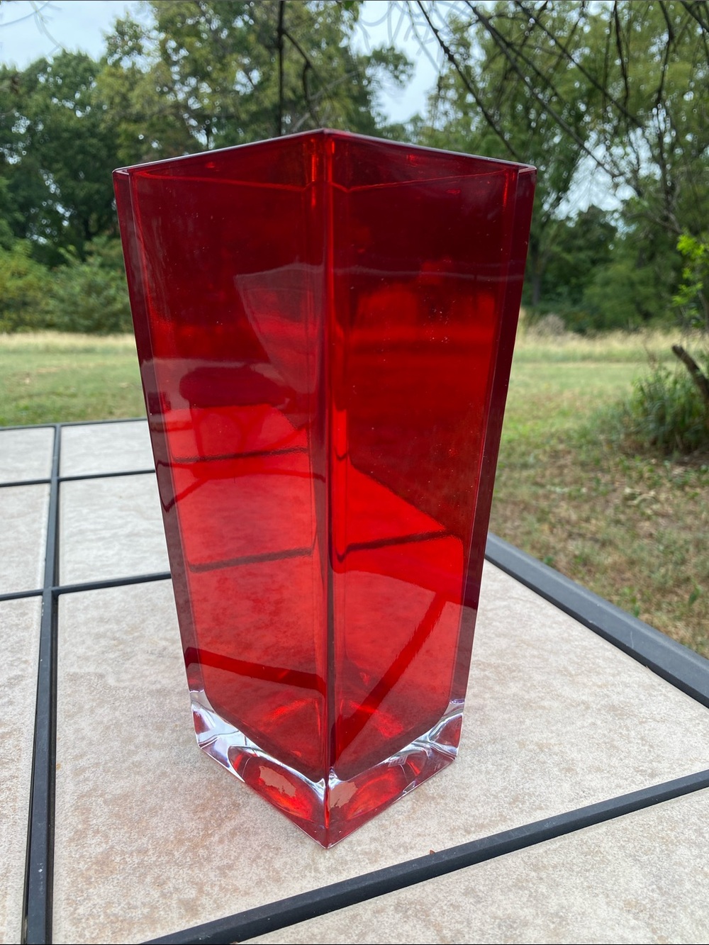 Vtg Teleflora Red Bohemian 24% Lead Crystal Square Tapered Vase 3.75x4.5x9.75 - Picture 9 of 13